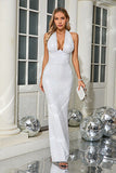 Sleeveless Halter Deep V Sequin Prom Dress