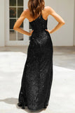 Sexy Formal Solid Sequins Slit Oblique Collar Evening Dresses(6 Colors)