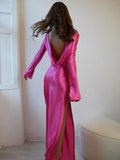 TARUXY Satin Side Slit Dress Women Elegant Party Loose Backless Long Dresses For Lady Club Solid Temperament Evening Dress Femme
