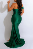 Sexy Solid Patchwork Slit Oblique Collar Evening Dress Dresses(5 Colors)