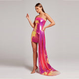 Strapless Sequin Wrap Waist Two Piece Prom Dress