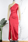 Sexy Formal Solid Backless Slit Oblique Collar Evening Dress Dresses