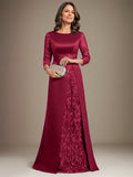 A-Line Scoop Floor-Length Lace Satin Mother Of the Bride Dress With Applique