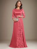 A-Line Scoop Floor-Length Lace Satin Mother Of the Bride Dress With Applique