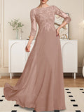 A-line Scoop Floor-Length Lace Chiffon Mother of the Bride Dress With Sequins