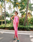 Pink Halter Mermaid Long Prom Dress Formal Evening Gown Y8477