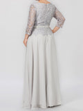 A-Line/Princess Round Neck 3/4 Length Sleeves Floor-Length Mother of the Bride Dresses with Applique & Sequins