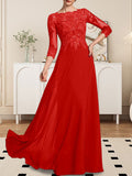 A-line Scoop Floor-Length Lace Chiffon Mother of the Bride Dress With Sequins
