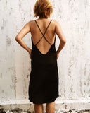 Black Crossback Organic Satin Silk Cowl Neck Slip Dress