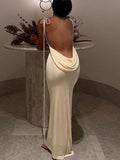 Tossy Women Sexy Swing Collar Backless Sleeveless Maxi Prom Dress Drawstrings Elegant Bodycon Solid Party Dresses 2025 Summer