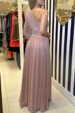 Elegant Solid Slit Sequined Oblique Collar Evening Dress Dresses