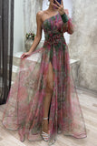 Elegant Gradual Change Slit Oblique Collar Evening Dress Dresses(5 Colors)
