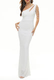 Celebrities Elegant Solid Sequins Oblique Collar Evening Dress Dresses