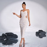 V-Neck Cutout Sequin Beaded Gown ¨C Glamorous Evening Dress