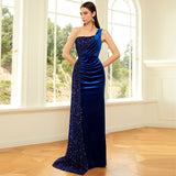 Elegant Sexy Long Sequined Sleeveless Diagonal Collar Backless Cocktail Evening Dress Bridesmaid Dress Women