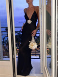 TARUXY Flower Deep V-Neck Maxi Dress For Women Sheer Sleeveless Slip Long Evening Dresses Party Clubwear Sexy Backless Elegant