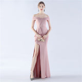 Classic Satin Off Shoulder Long Evening Dress ¨C Elegant & Timeless