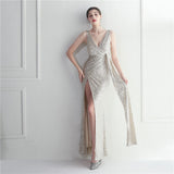 Handmade Beaded Socialite Car Model Long Evening Dress for Dinner Performance