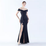 Classic Satin Off Shoulder Long Evening Dress ¨C Elegant & Timeless