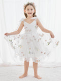 A-Line Sleeveless Floral Embroidered Tulle Toddler Flower Girl Dress