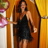 Women's Evening Dress: Hip Suspender Sexy Sequined Glitter Tassel Dress