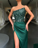 Green Sequined Fairy Wedding Long Long Sleeve One-Piece Mid-Length Evening Dress