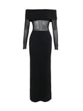 Long Sleeves Skinny Pleated See-Through Solid Color Split-Joint Off-The-Shoulder Evening Dresses Maxi Dresses