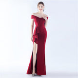 Classic Satin Off Shoulder Long Evening Dress ¨C Elegant & Timeless