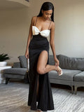 TARUXY Side Slits Slim Dresses For Women Birthday Elegant Bow Splice Sundress Ladies Sexy Backless Beach Women's Evening Dress