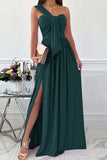 Fashion Sexy Solid Backless Slit One Shoulder Evening Dress Dresses(7 Colors)