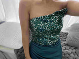 Green Sequined Fairy Wedding Long Long Sleeve One-Piece Mid-Length Evening Dress