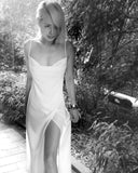 Dark Blue Organic Silk Cowl Neck Slip Dress