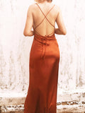 Draped Bronze Backless Mulberry Silk Cowl Neck Slip Dress