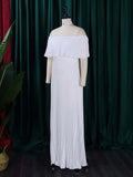 Wrap Pleated Solid Color Off-The-Shoulder Evening Dresses