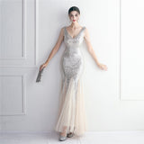Sequin Mesh Craft Beaded Party Dress: Elegant Long Cocktail Slim Fit Evening Dress