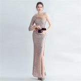 Craft Ostrich Feather Diagonal Shoulder Roman Collar Evening Dress