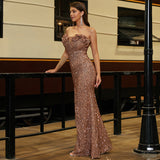 Women Sleeveless Elegant Sexy Long Sequined off Neck Backless Evening Dress