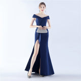 Classic Satin Off Shoulder Long Evening Dress ¨C Elegant & Timeless