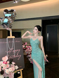 Green Sequin High-Slit Evening Dress ¨C Elegant Party & Formal Gown