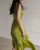 Jelena Green Mulberry Silk Slip Dress