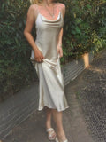Light Khaki Silver Gray Mulberry Silk Dress