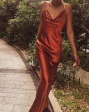 Orange Burnt Aiza Mulberry Sik Dress Gown