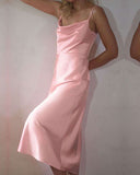Rose Cowl Neck Mulberry Silk Slip Dress