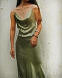 Sage Green Mulberry Silk Cowl Neck Slip Dress * 90 Colors Options