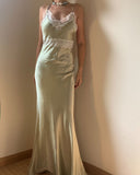 Tin Sage Green Mulberry Silk Dress Gown