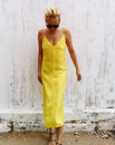 Yellow Cupro V Neck Slip Dress